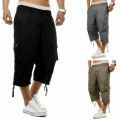 Men's Casual Combat Cargo Shorts 3/4 Sport Pants Beach Elastic Waist Safari Style Trousers US