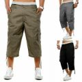 Men's Casual Combat Cargo Shorts 3/4 Sport Pants Beach Elastic Waist Safari Style Trousers US