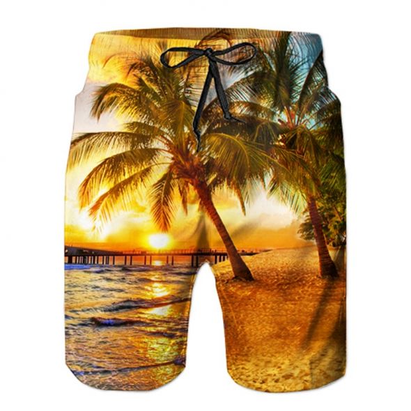 2020 New Summer Hot Men Beach Shorts Quick Dry 3d Coconut Tree Printed Elastic Waist Mens Shorts Fashion Board Shorts Casual