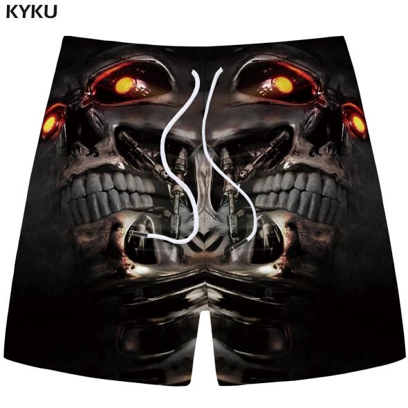 KYKU Skull Shorts Men Flame Casual Shorts Beach Mechanical Joggers Gray Cargo 3d Printed Mens Short Pants 2018 Summer Fashion