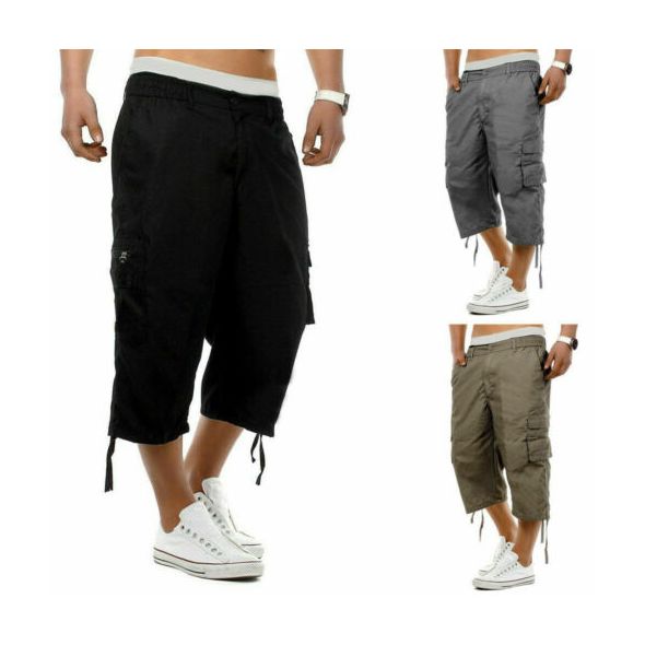 Men's Casual Combat Cargo Shorts 3/4 Sport Pants Beach Elastic Waist Safari Style Trousers US