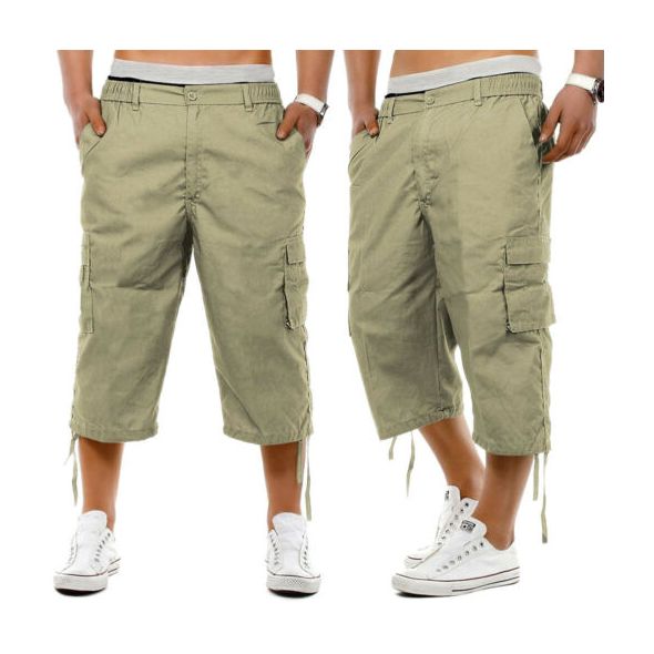 Men's Casual Combat Cargo Shorts 3/4 Sport Pants Beach Elastic Waist Safari Style Trousers US