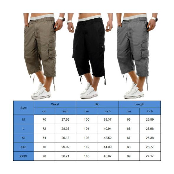 Men's Casual Combat Cargo Shorts 3/4 Sport Pants Beach Elastic Waist Safari Style Trousers US