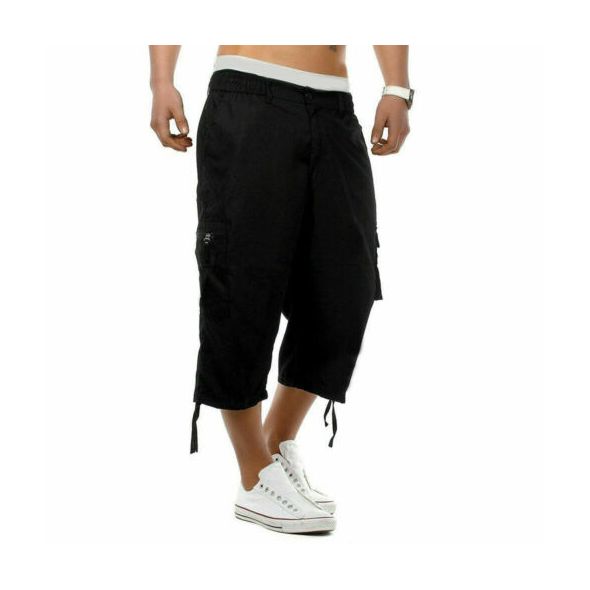 Men's Casual Combat Cargo Shorts 3/4 Sport Pants Beach Elastic Waist Safari Style Trousers US